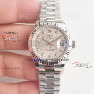 Perfect Replica Lady Rolex Star Diamond Replica Datejust Silver Dial Presidential Watch